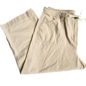 Anne Klein Sports Pants Cropped Size 14 Beige Striped Casual 100% Cotton
